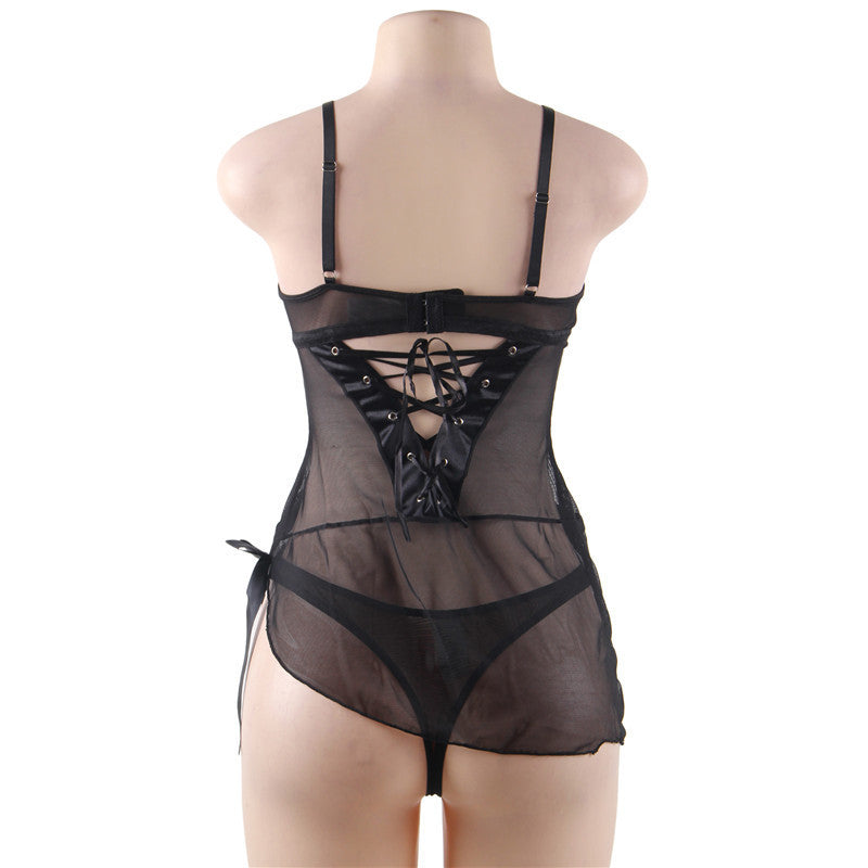 Large Size Sexy See-through Lace See-through Suspender Nightdress