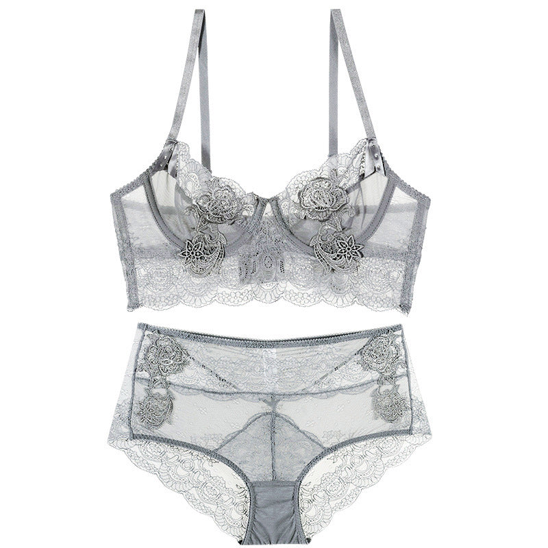 Gathered Ultra-Thin Breathable Lace Bra Set