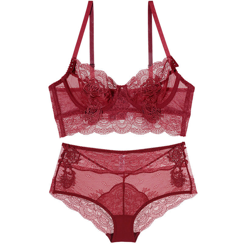 Gathered Ultra-Thin Breathable Lace Bra Set