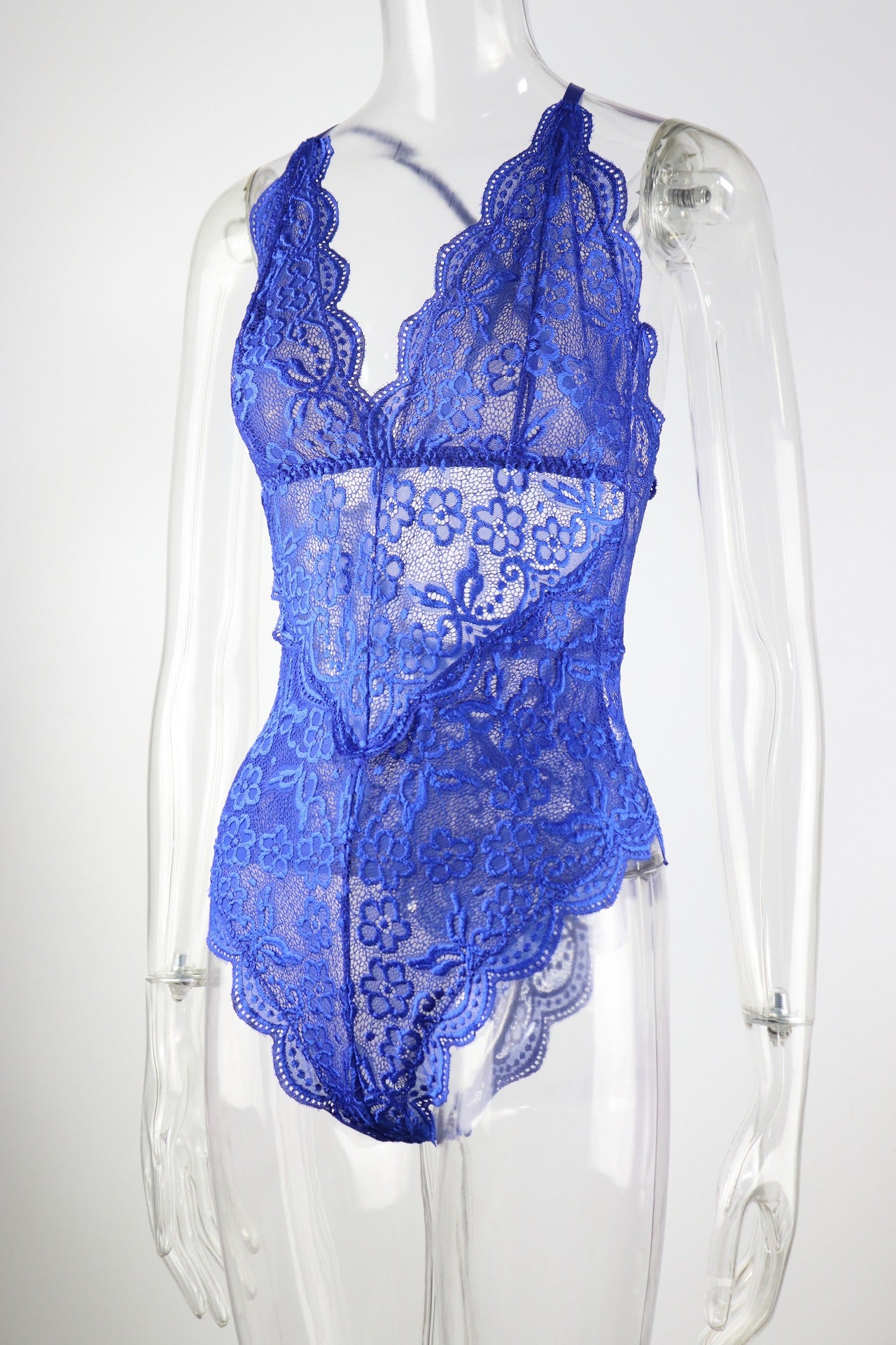 Discotecas Fiesta Ropa interior Halter Tirantes finos Mono azul