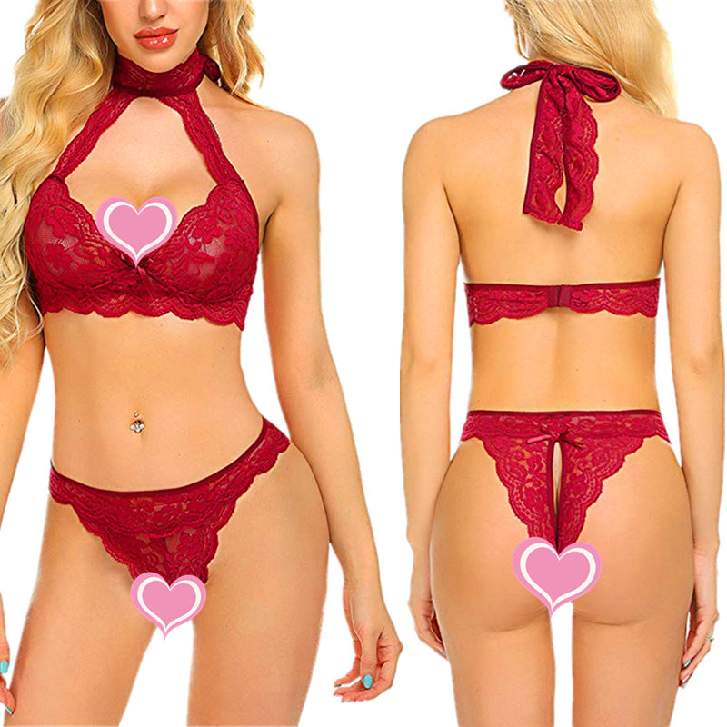 Three-point split hollow women's sexy suit