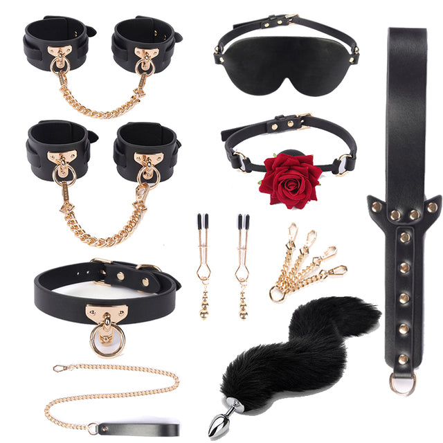 Luxury Bed Bondage Set Genuine Leather BDSM Kits Restraint H